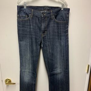 Straight leg, dark wash jeans